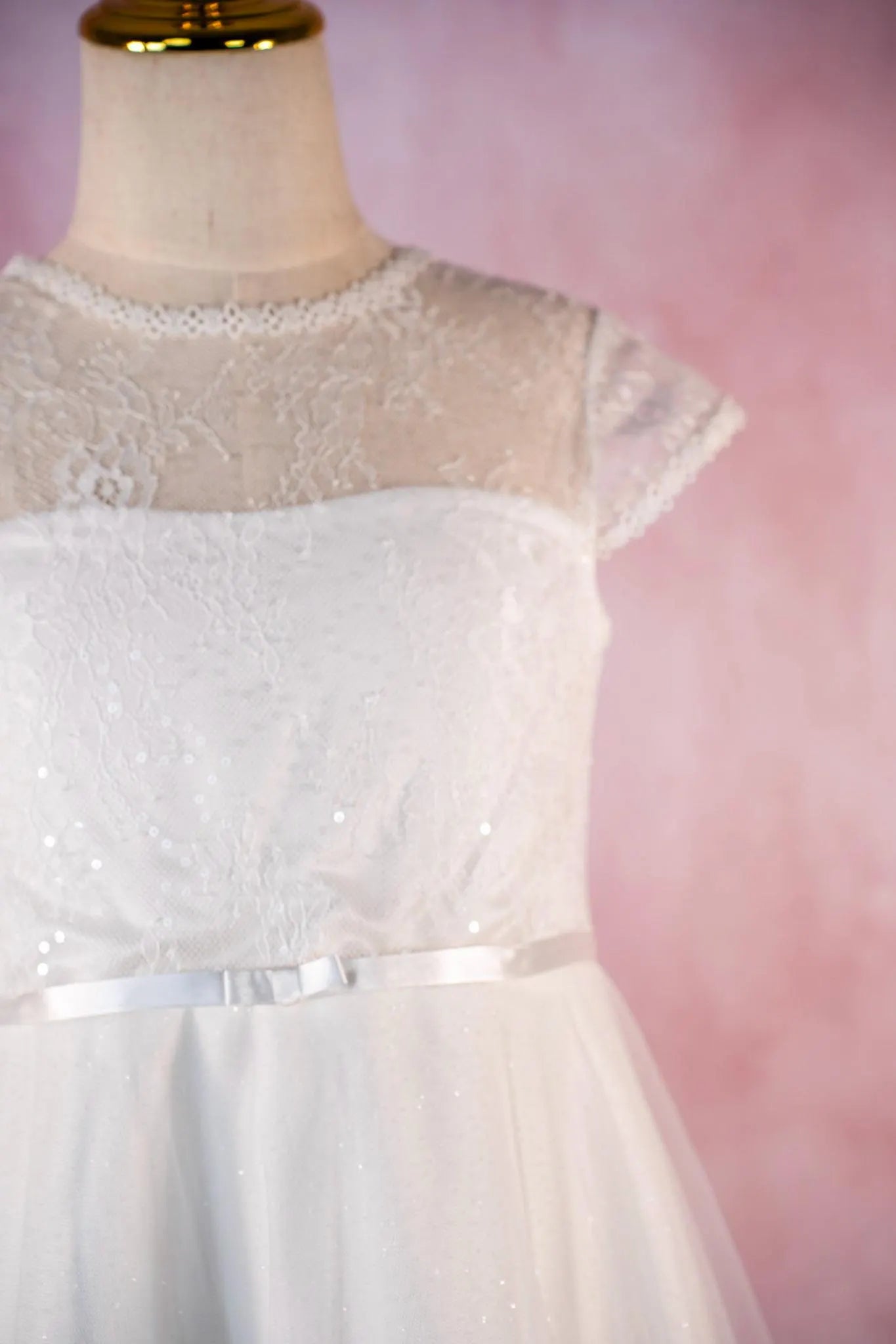 Gretel Style - Ivory Lace Communion Dress: Glitter Tulle Flower Girl Gown