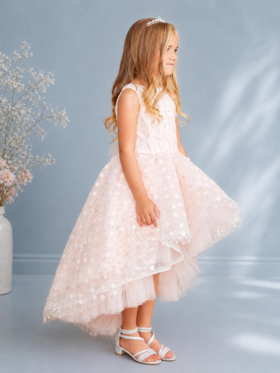 White Flower Girl Dress, Chloe High Low Tulle Gown, Junior Bridesmaid for Girls