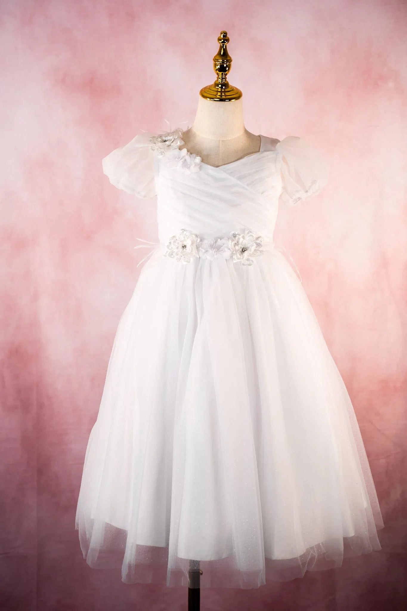 Hope Style - White Tulle First Communion Dress, Floral Accents, Special Occasion Gown