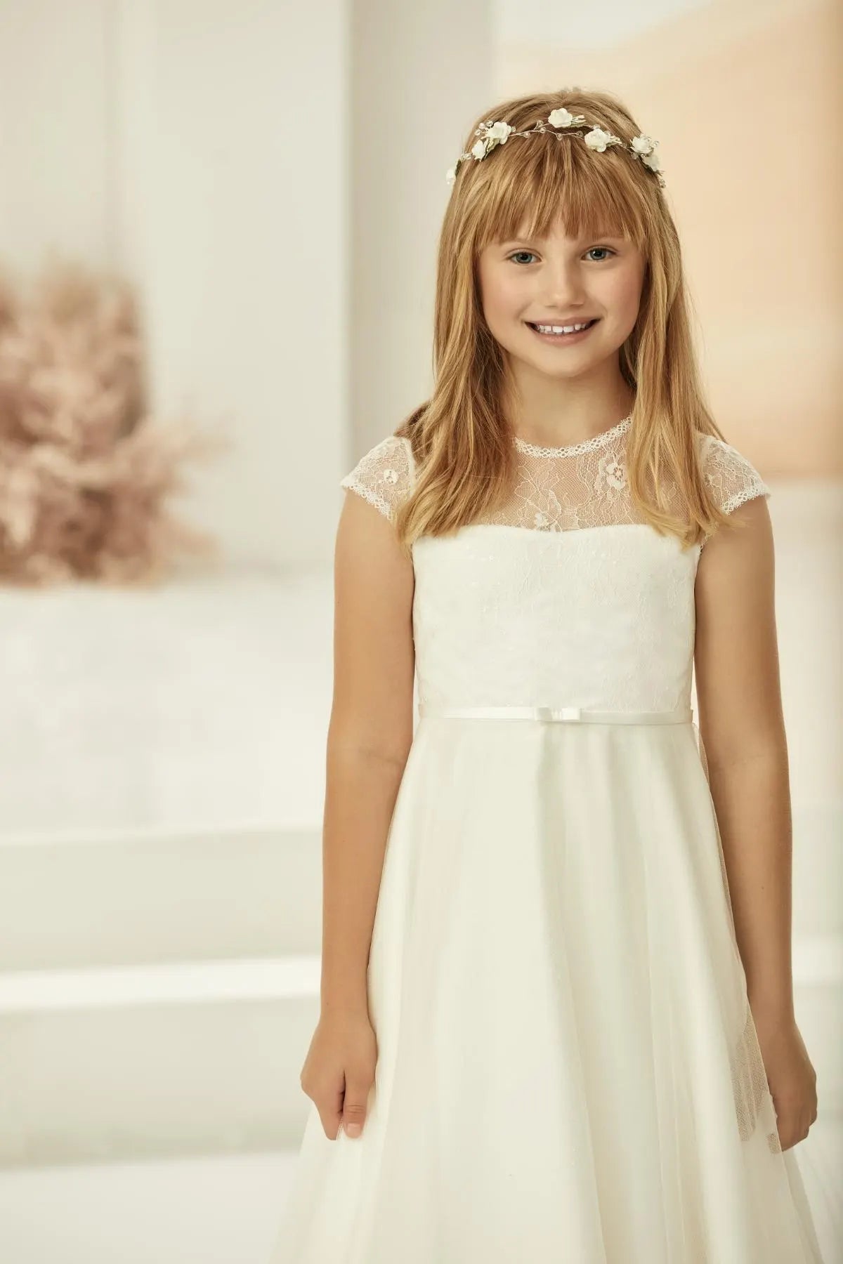 Gretel Style - Ivory Lace Communion Dress: Glitter Tulle Flower Girl Gown