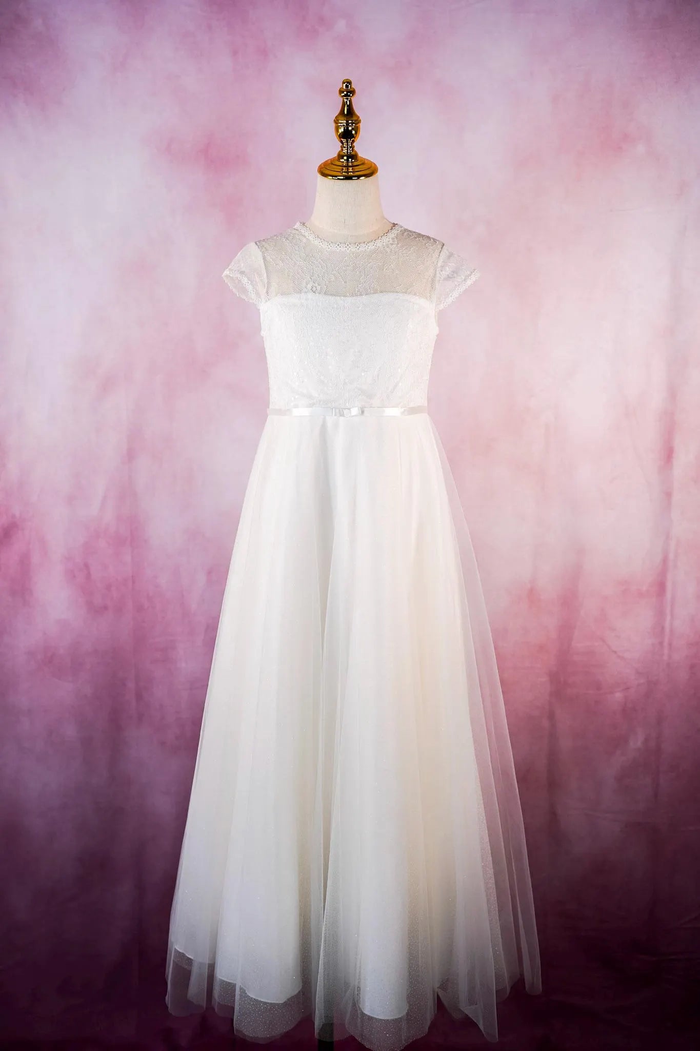 Gretel Style - Ivory Lace Communion Dress: Glitter Tulle Flower Girl Gown