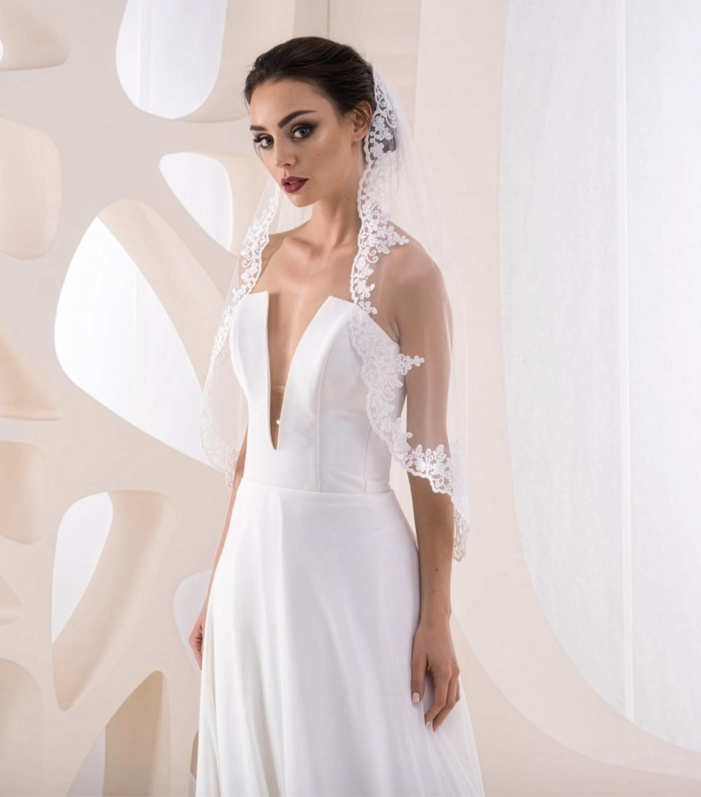 Elegant White Mantilla Veil with Floral Lace Edges | Bridal Headpiece