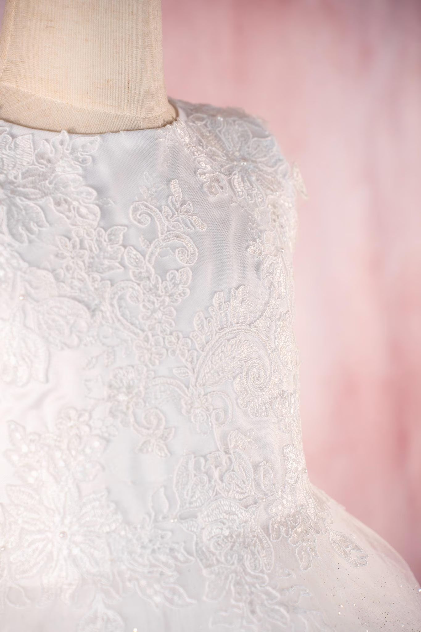 Danica Style - White Flower Girl / First Communion Dress: Lace Embroidery, Glitter Tulle Gown