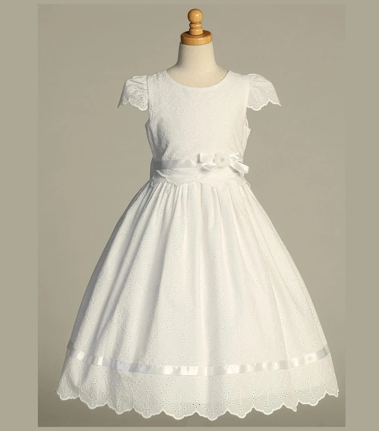Victoria Cotton Blossom White Eyelet Dress – First Communion, Flower Girl, Baptism | Made in USA