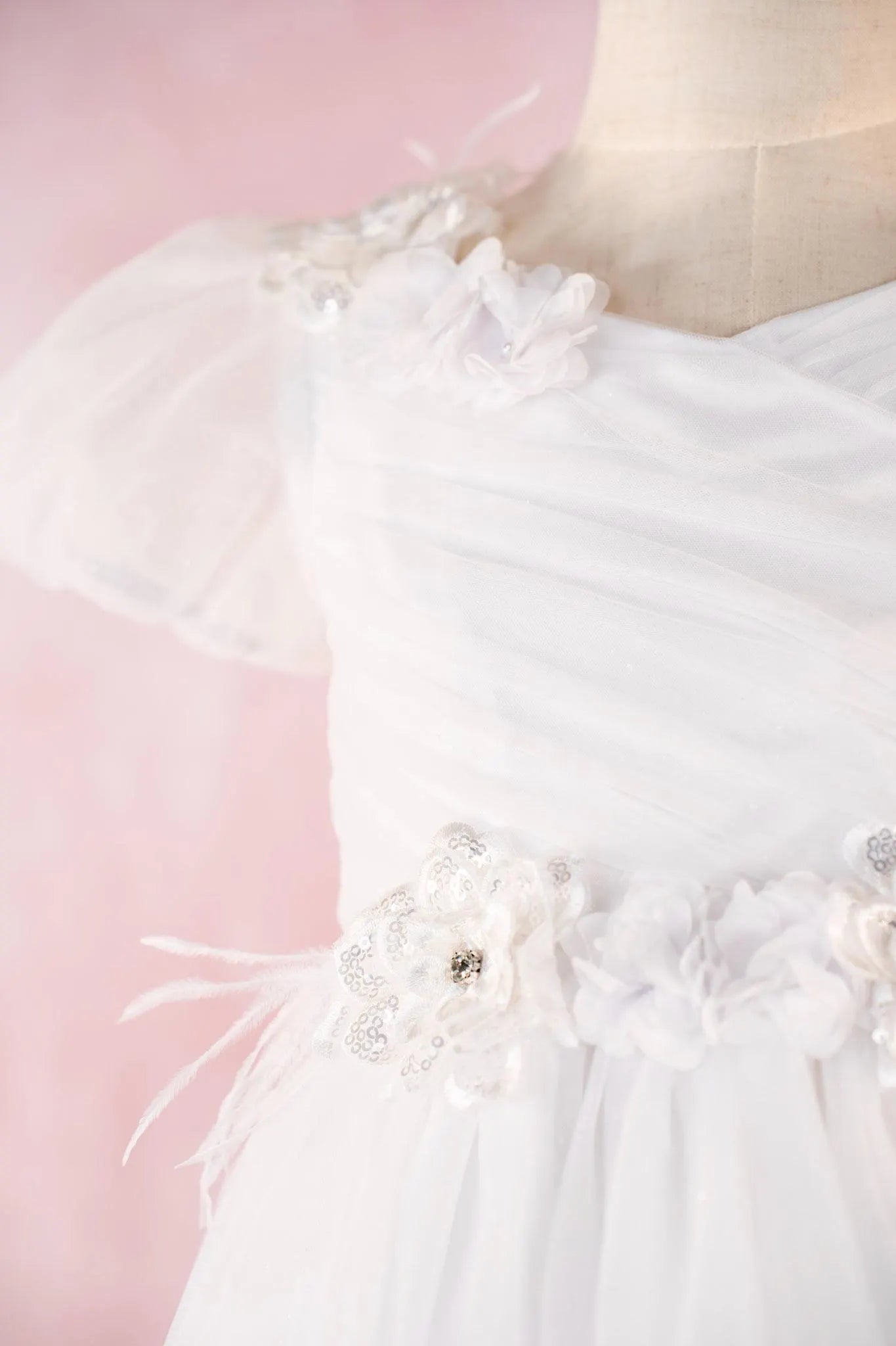 Hope Style - White Tulle First Communion Dress, Floral Accents, Special Occasion Gown