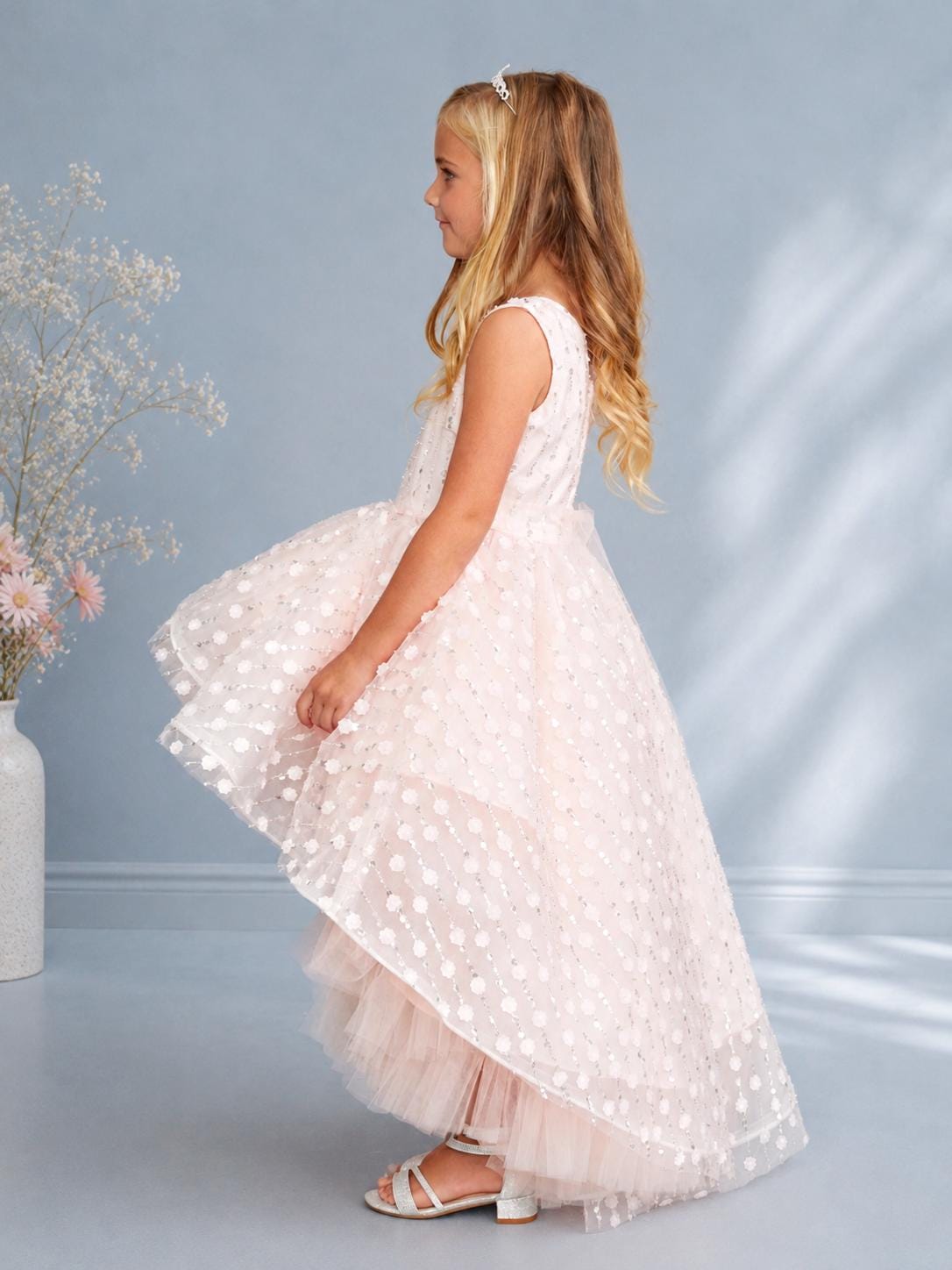 White Flower Girl Dress, Chloe High Low Tulle Gown, Junior Bridesmaid for Girls