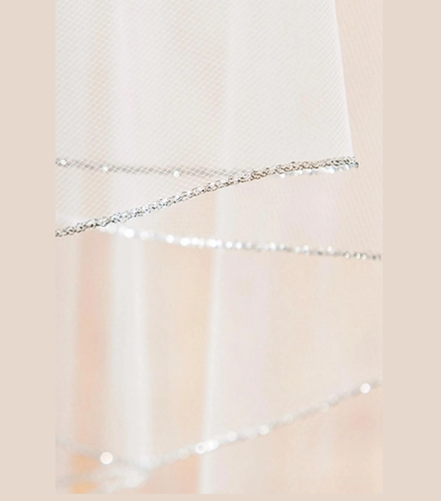 Short White Tulle Bridal Veil with Silver Edge – Double Layer Minimal Wedding Veil