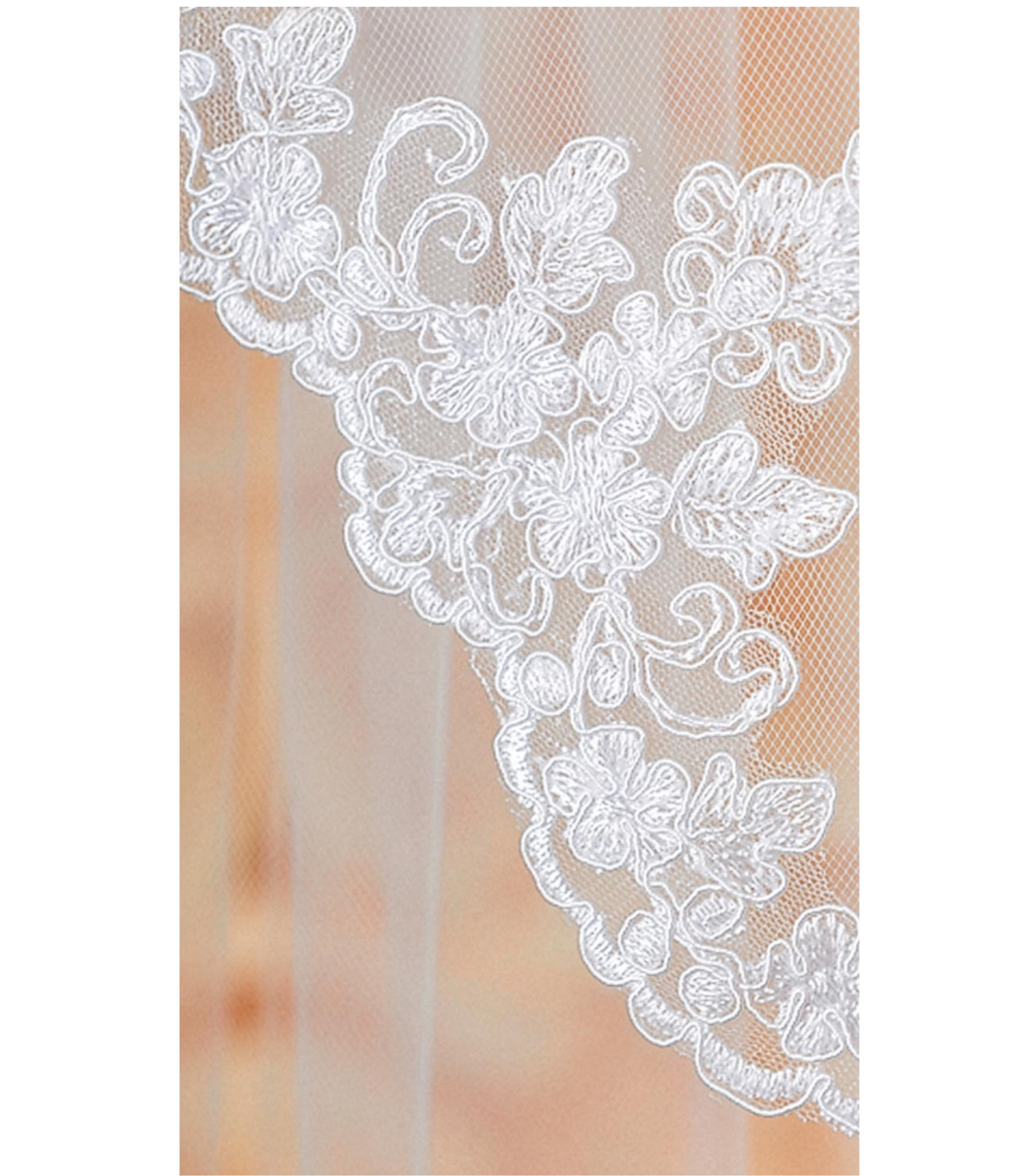 Elegant White Mantilla Veil with Floral Lace Edges | Bridal Headpiece