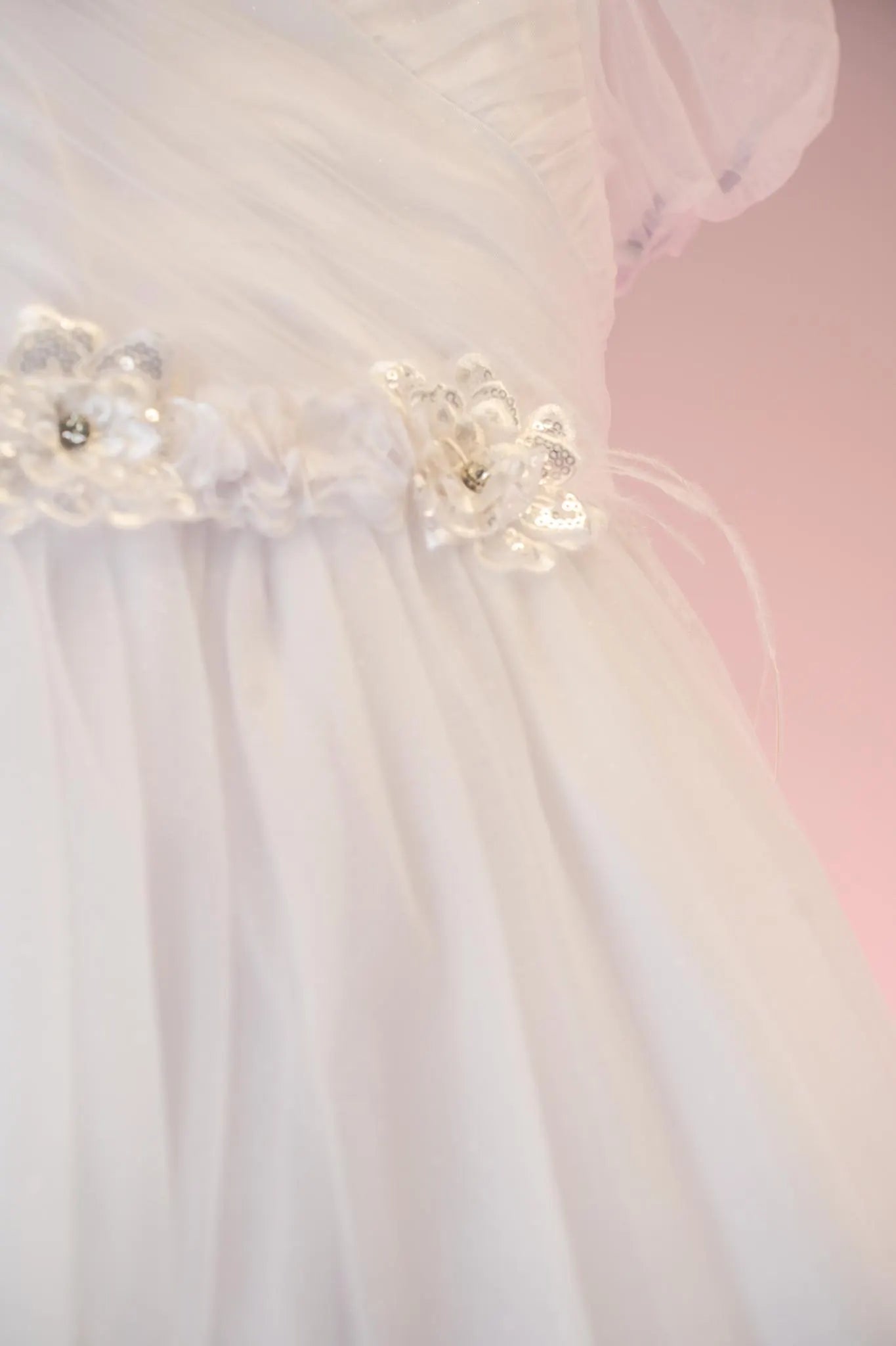 Hope Style - White Tulle First Communion Dress, Floral Accents, Special Occasion Gown