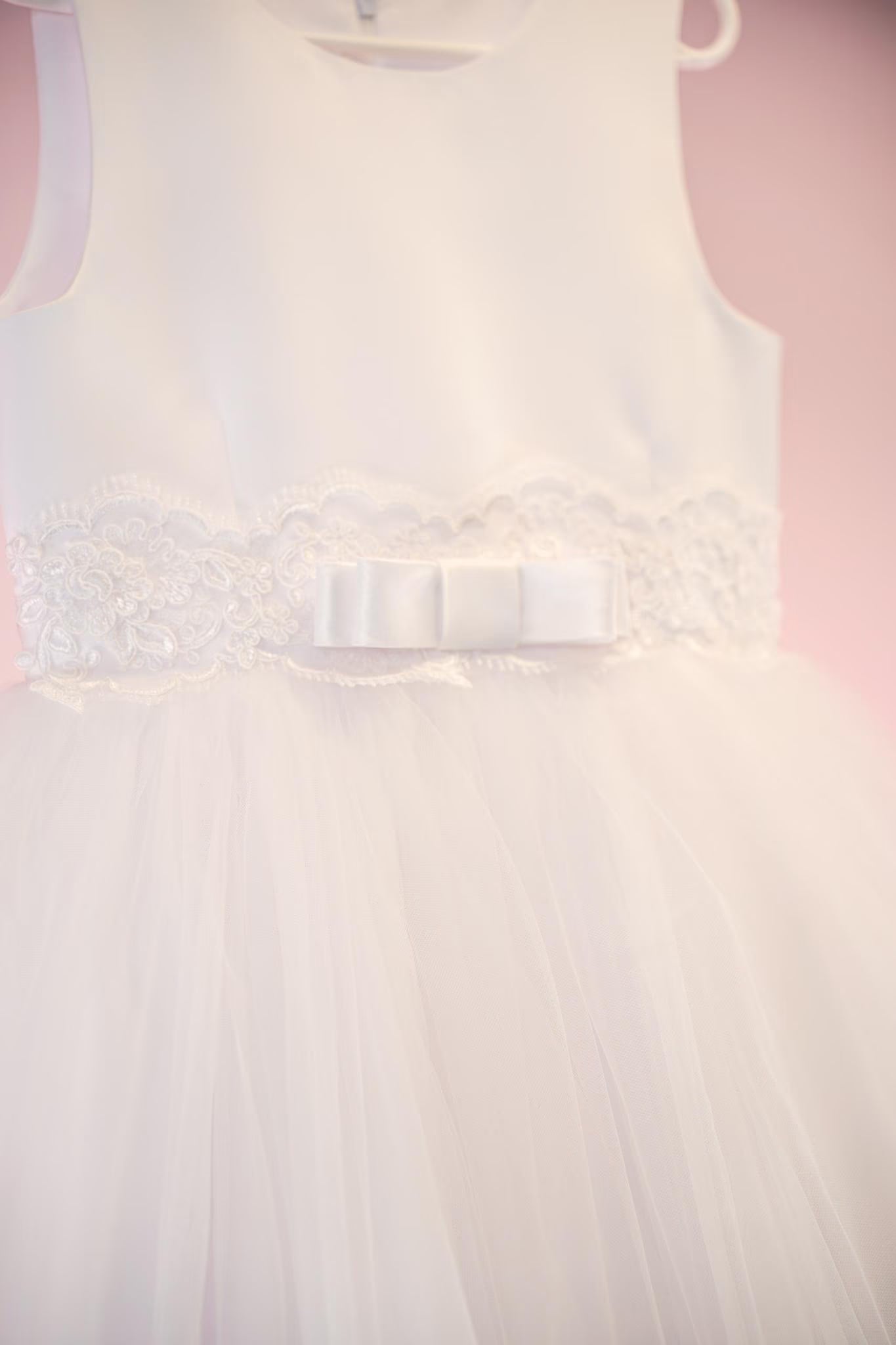 Charlotte Style - White Satin First Communion Dress: Lace Embroidery & Tulle Flower Girl Gown