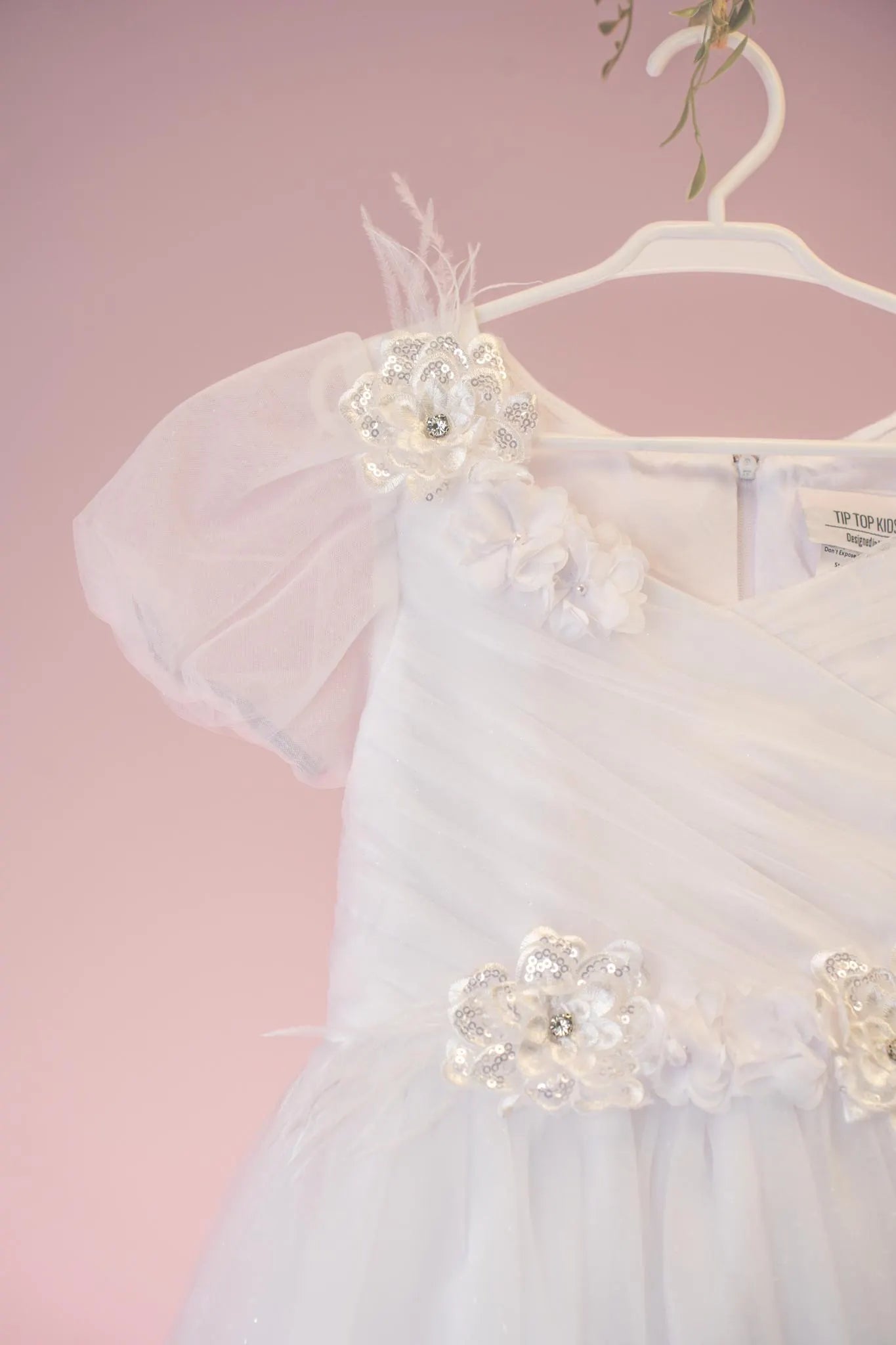 Hope Style - White Tulle First Communion Dress, Floral Accents, Special Occasion Gown