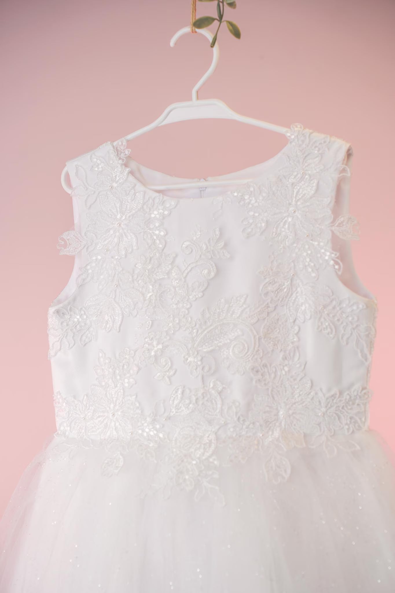 Danica Style - White Flower Girl / First Communion Dress: Lace Embroidery, Glitter Tulle Gown