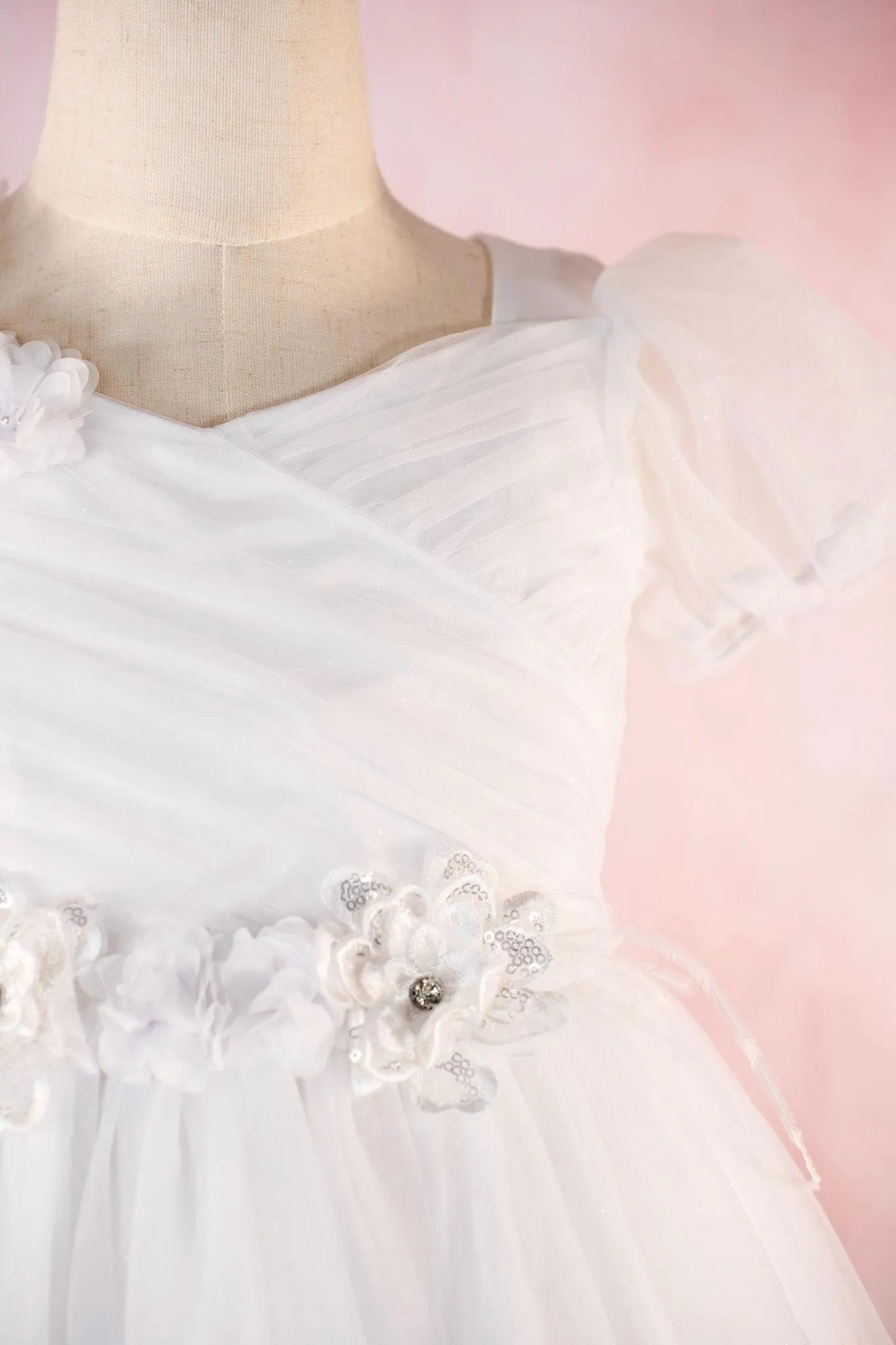 Hope Style - White Tulle First Communion Dress, Floral Accents, Special Occasion Gown