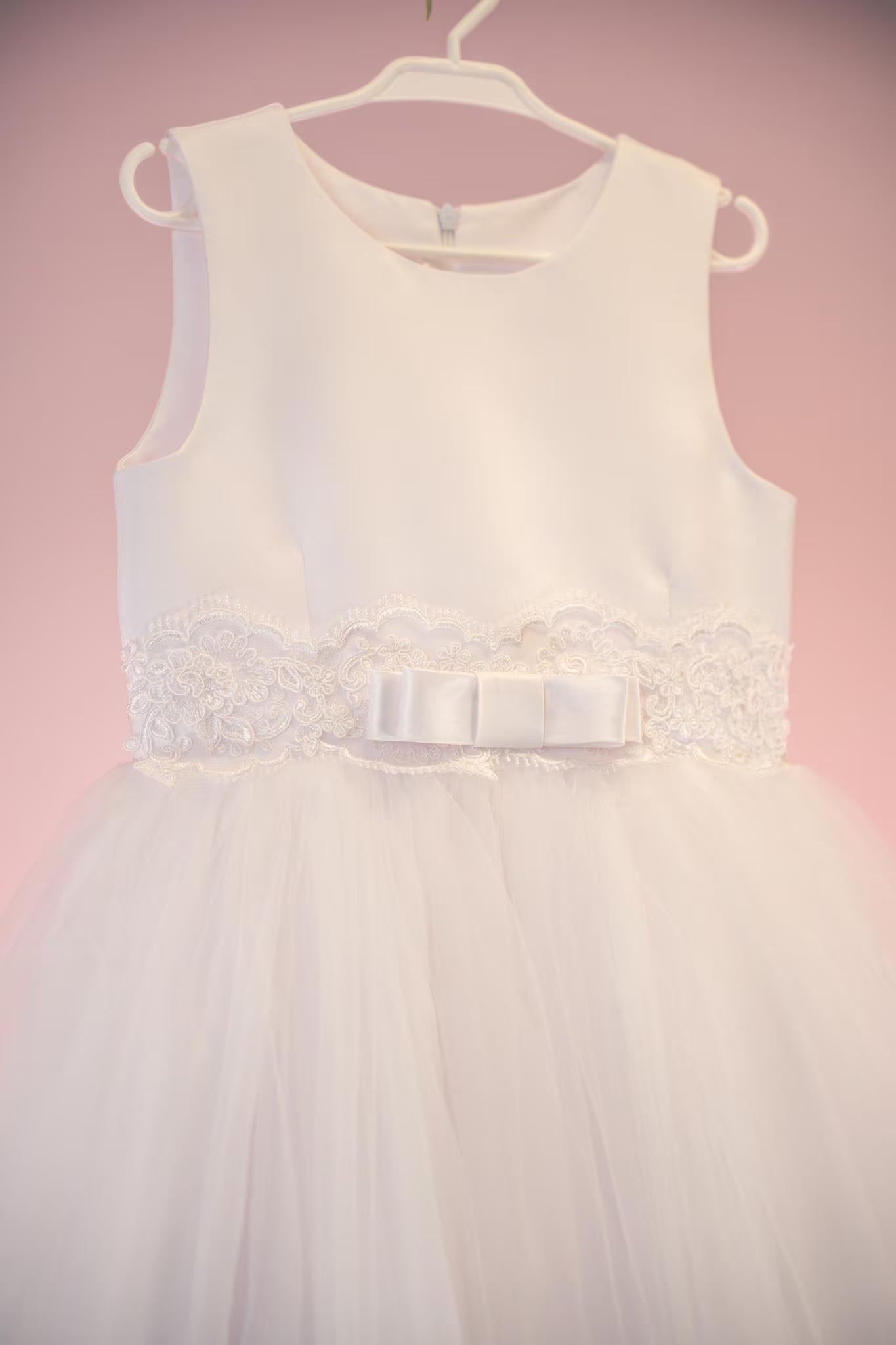 Charlotte Style - White Satin First Communion Dress: Lace Embroidery & Tulle Flower Girl Gown