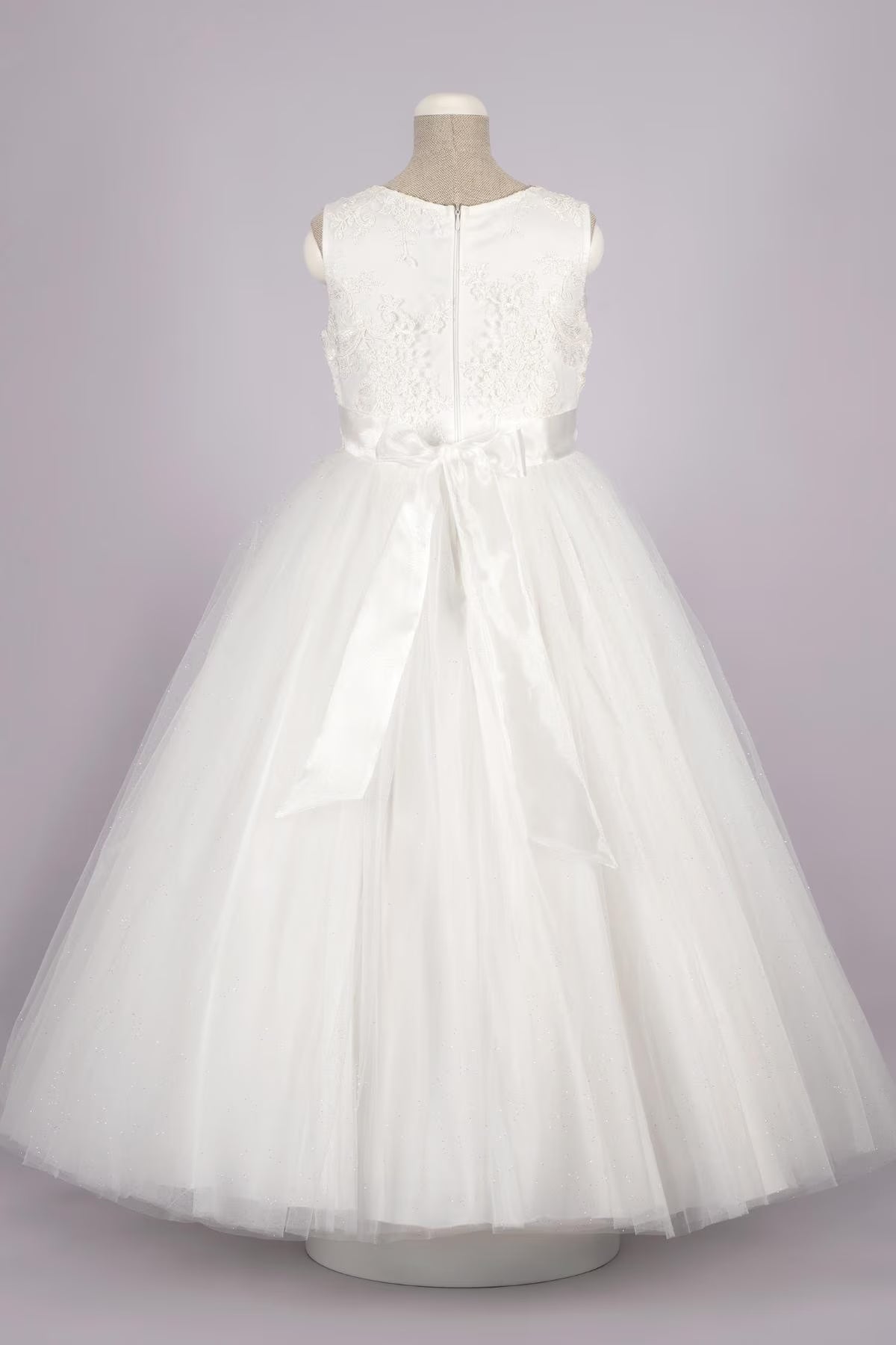 Danica Style - White Flower Girl / First Communion Dress: Lace Embroidery, Glitter Tulle Gown