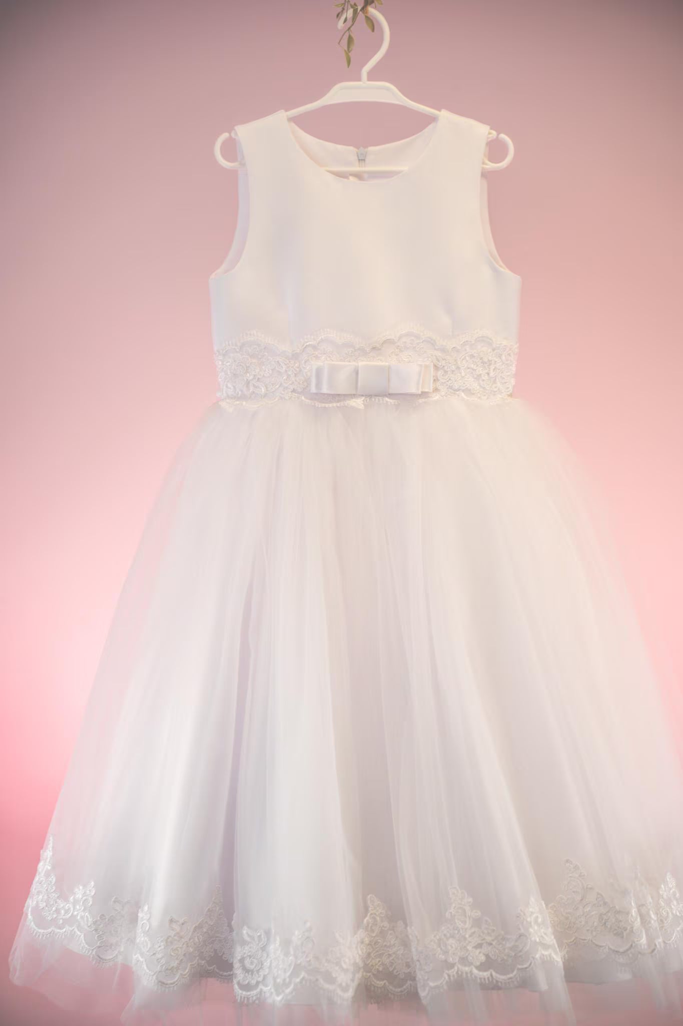 Charlotte Style - White Satin First Communion Dress: Lace Embroidery & Tulle Flower Girl Gown