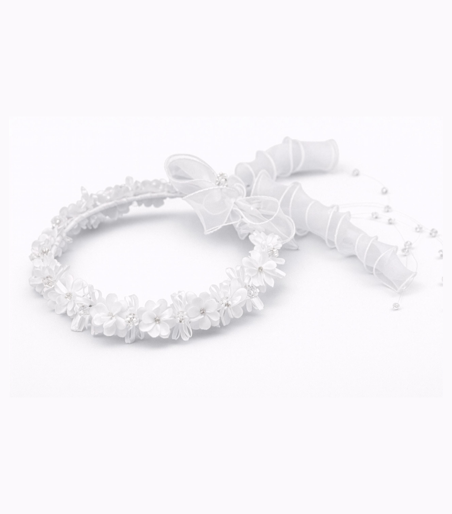 White Floral Hair Crown for Girls, First Communion & Flower Girl Wreath