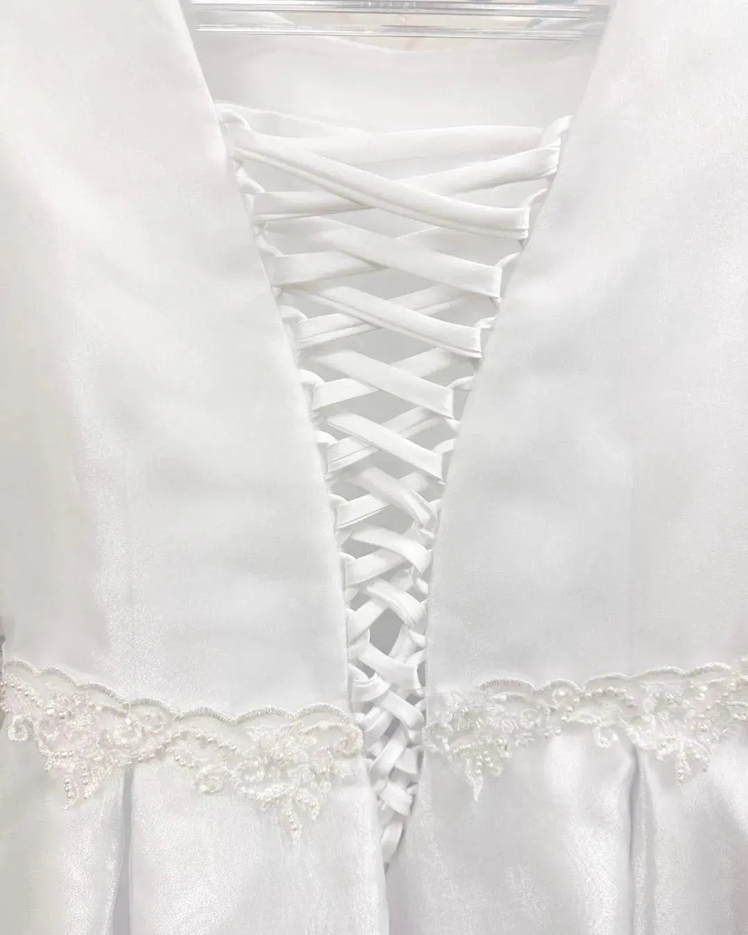 Kasia Style - Elegant White Satin Flower Girl /First Communion Dress: Lace & Organza Gown