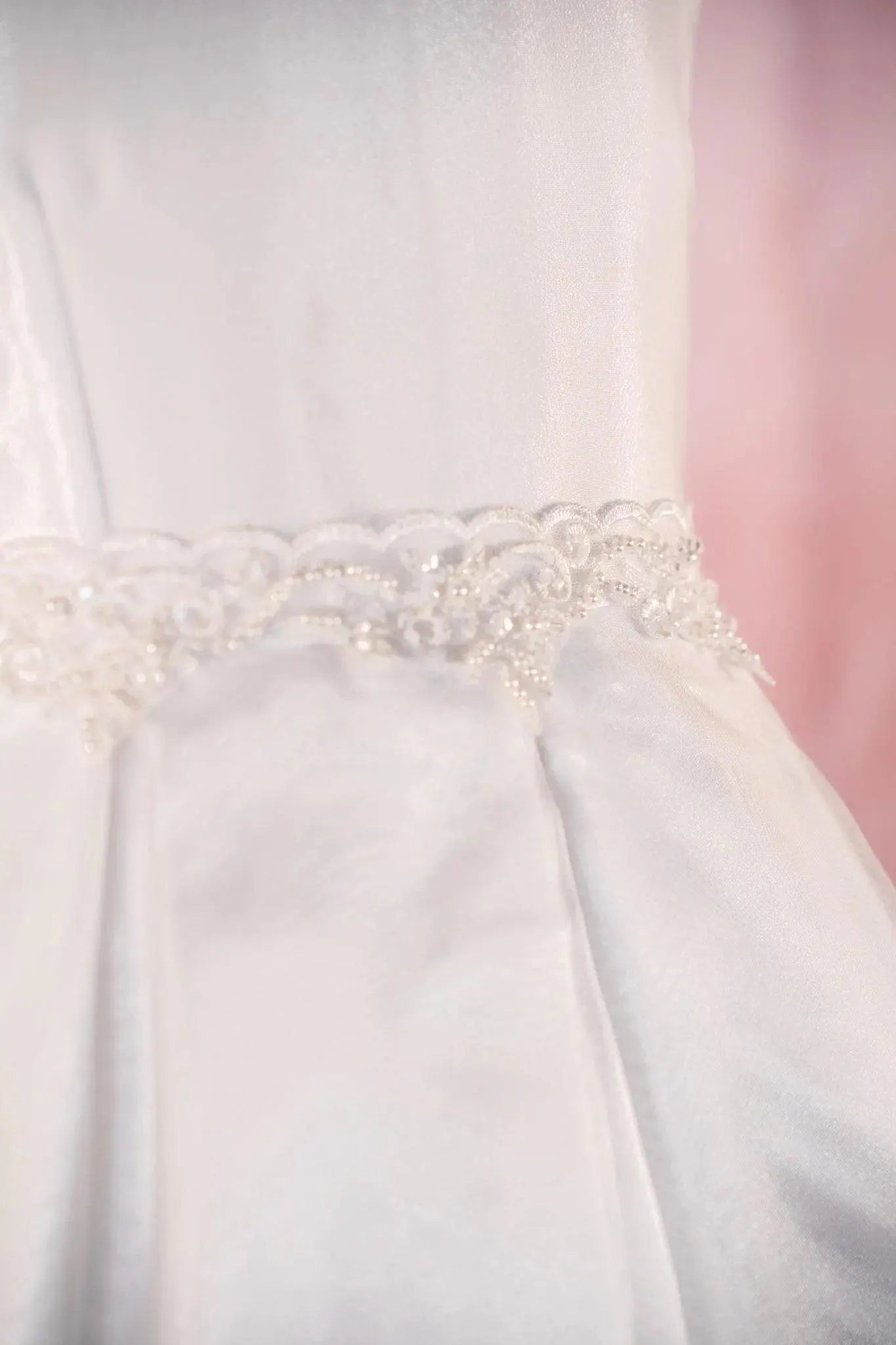 Kasia Style - Elegant White Satin Flower Girl /First Communion Dress: Lace & Organza Gown