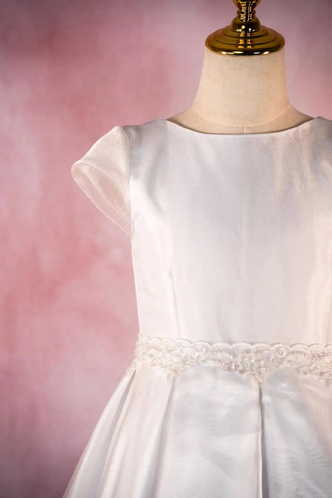 Kasia Style - Elegant White Satin Flower Girl /First Communion Dress: Lace & Organza Gown