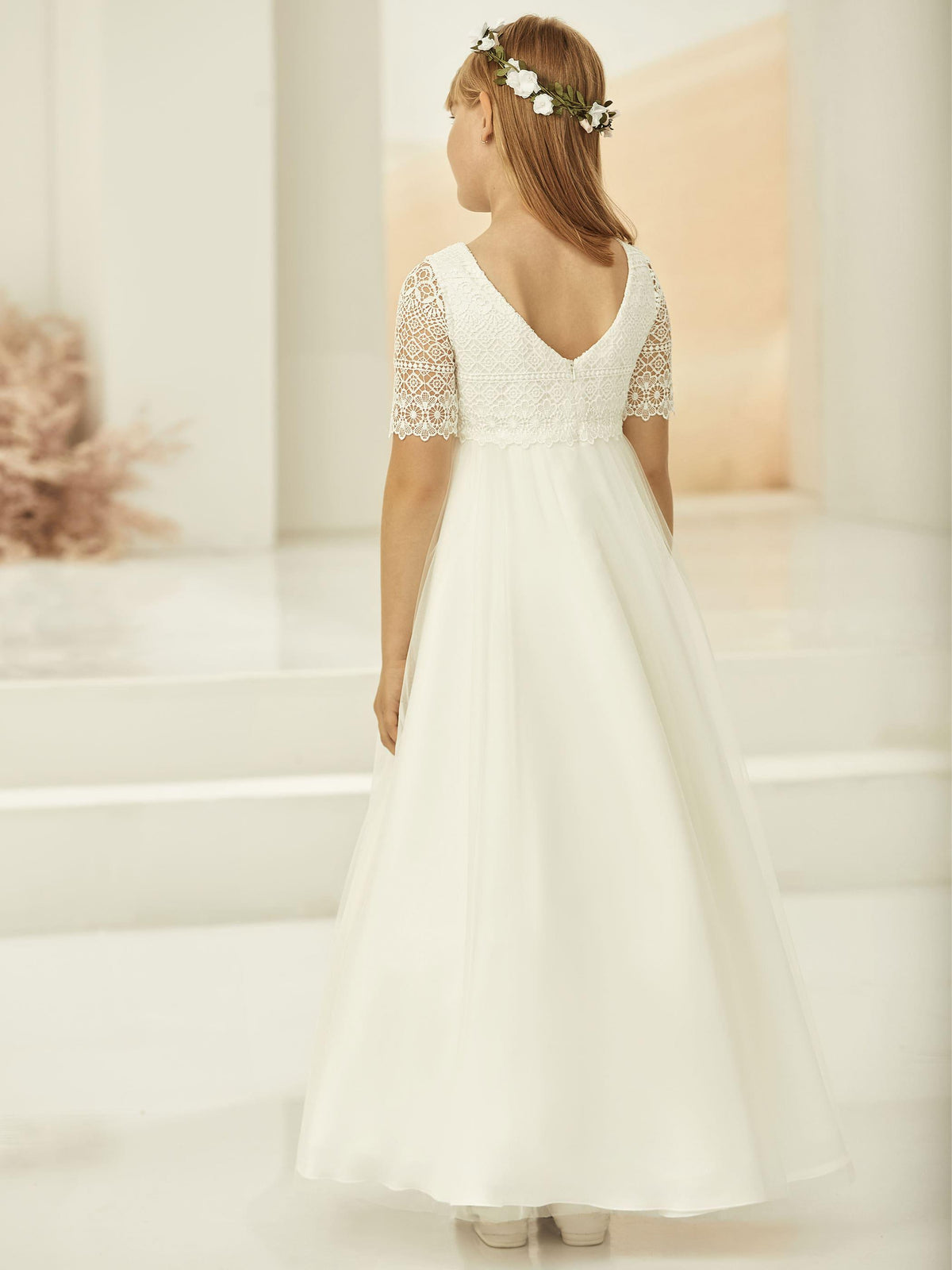 Elena Style - Ivory Lace First Communion Dress: Elegant Tulle Flower Girl Gown