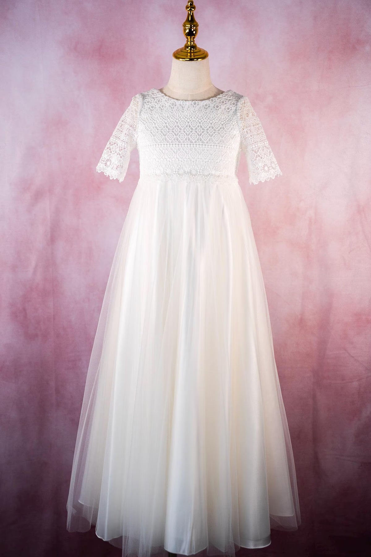 Elena Style - Ivory Lace First Communion Dress: Elegant Tulle Flower Girl Gown