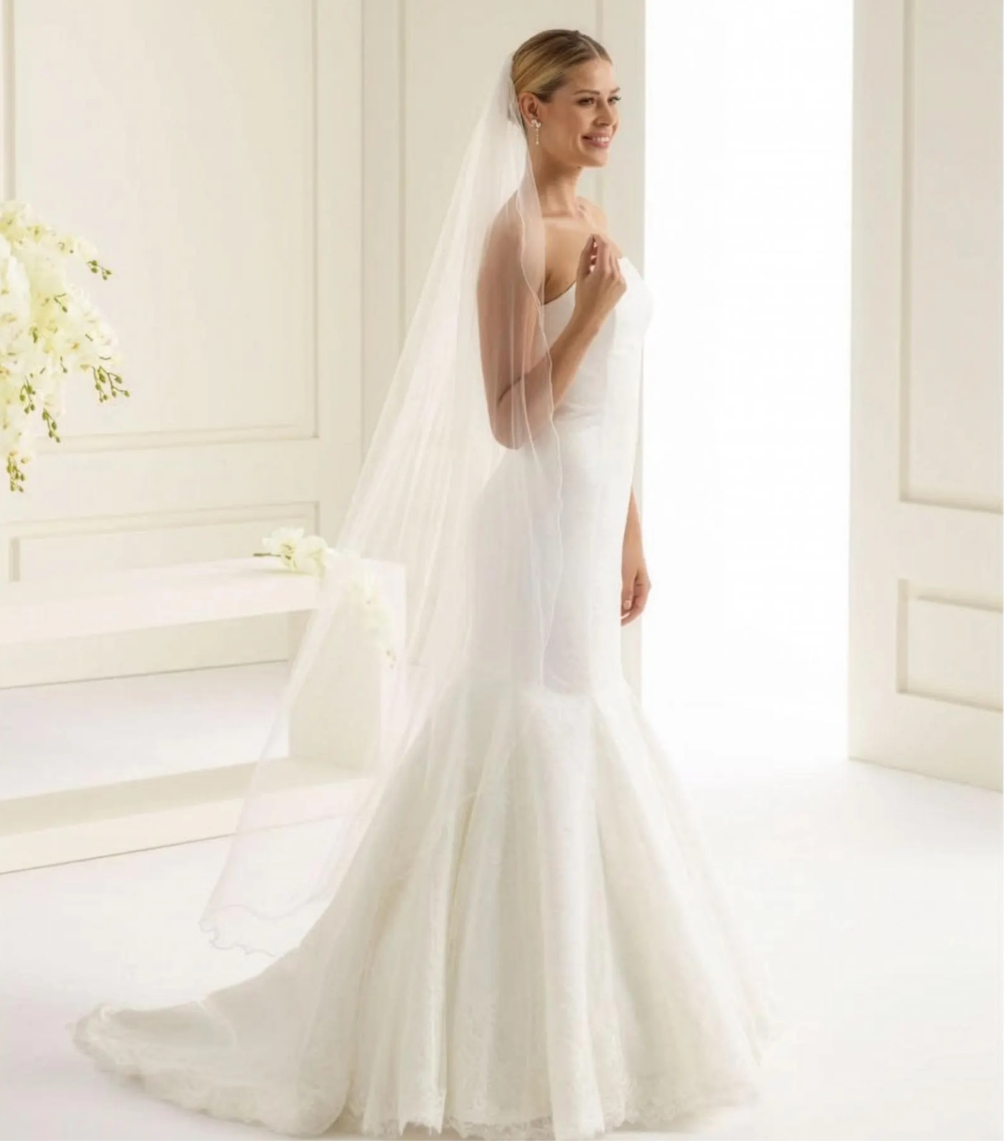 Bridal Veil with Corded Edge, Chapel Length Wedding Veil, Single Layer Tulle Veil