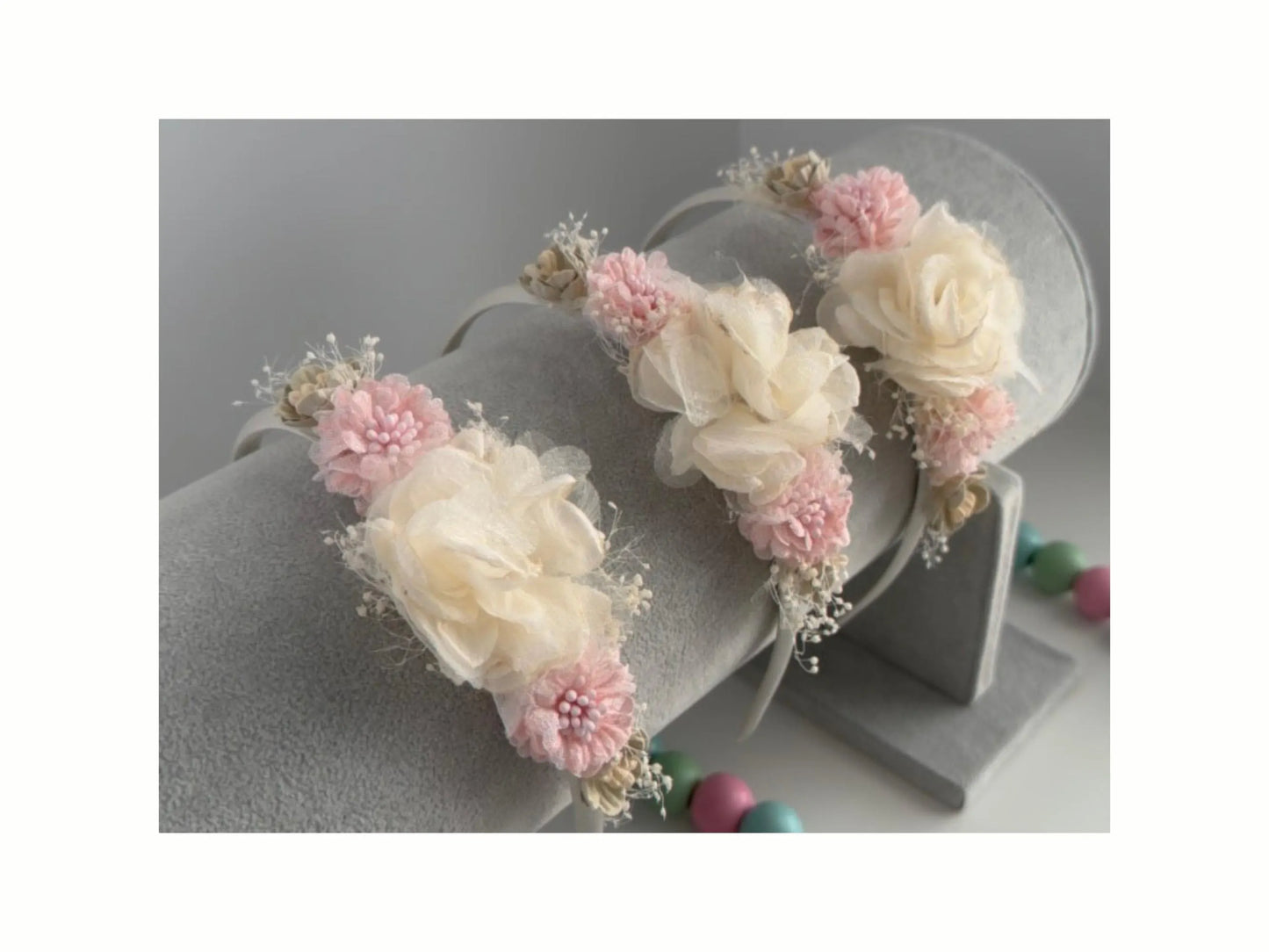 First Communion Hair Accessory, Flower Girl Headband, Baptism Headpiece for Girls, Spring Flowers