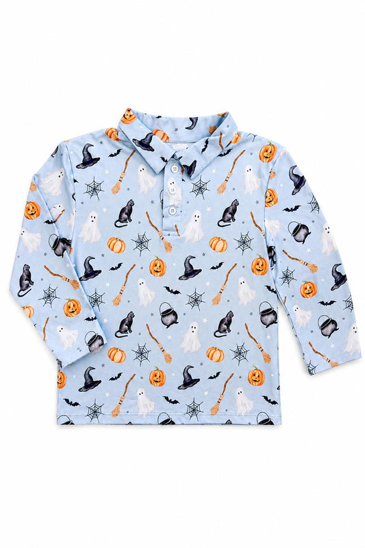 Kids' Spooky Season Long Sleeve Polo Shirt | Halloween Themed Children's Clothing