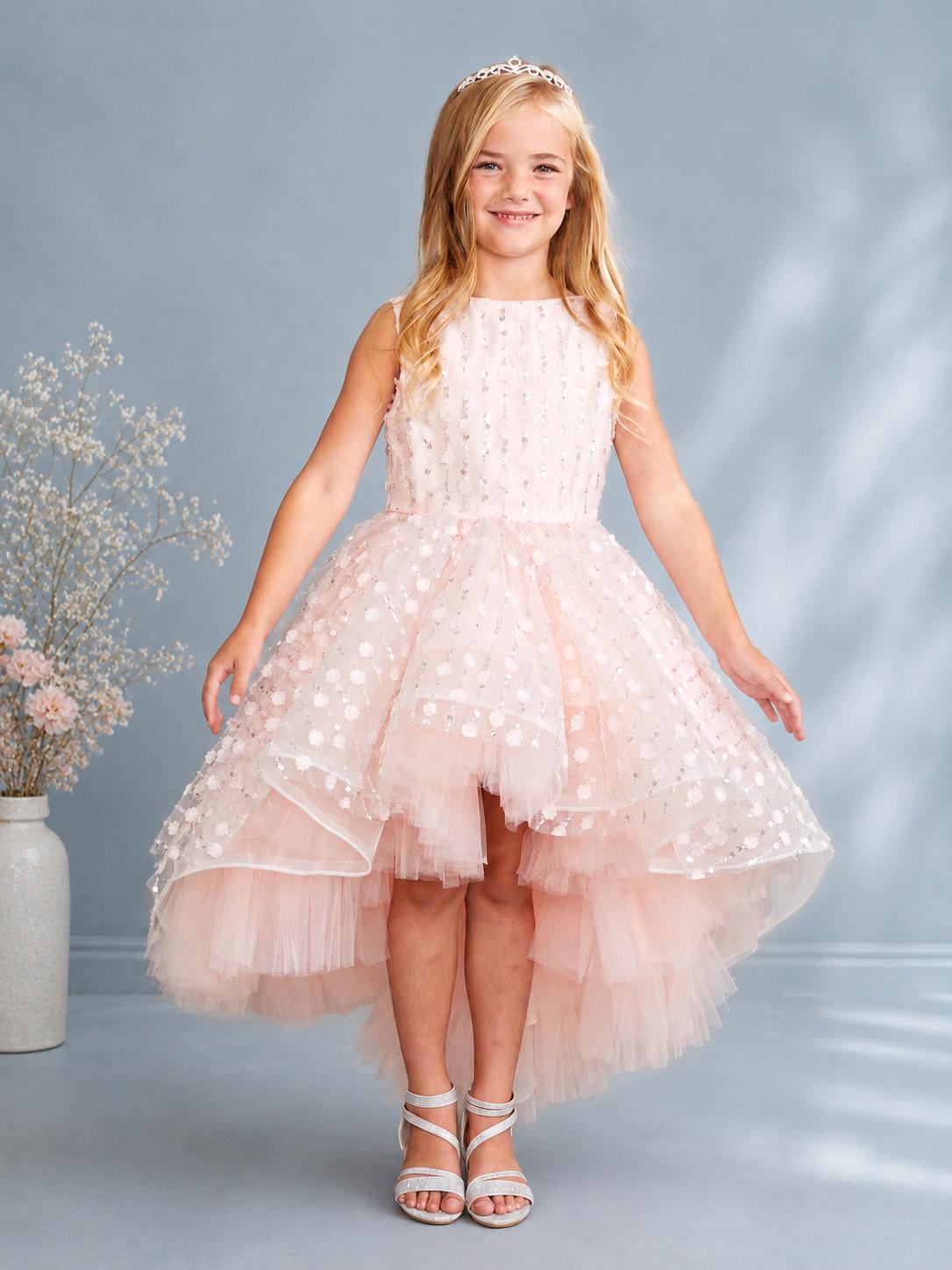 Ivory-Off White Flower Girl Dress, Chloe High Low Tulle Gown, Junior Bridesmaid for Girls