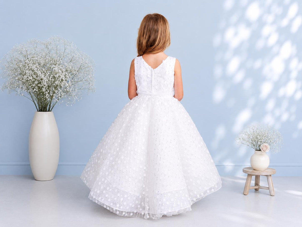 Ivory-Off White Flower Girl Dress, Chloe High Low Tulle Gown, Junior Bridesmaid for Girls