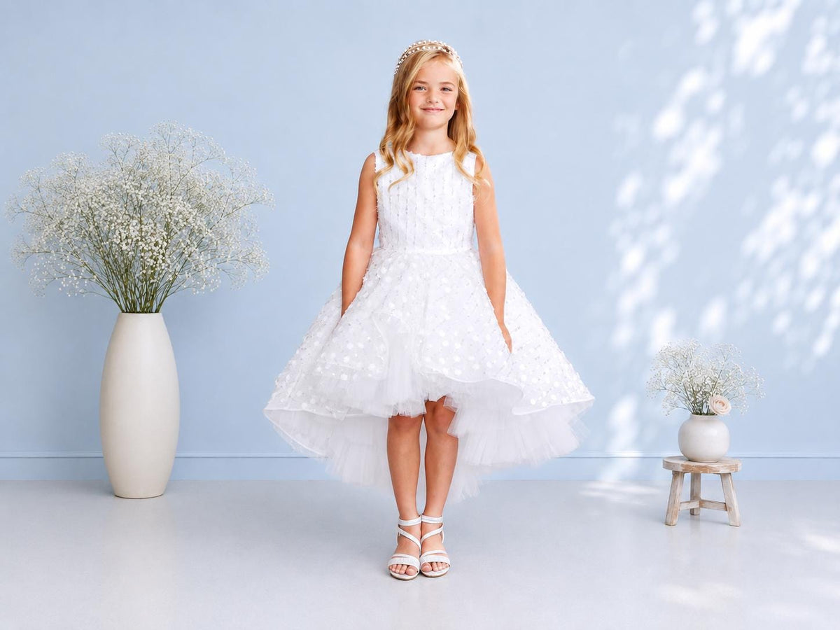 Champagne Flower Girl Dress, Chloe High Low Tulle Gown, Junior Bridesmaid for Girls