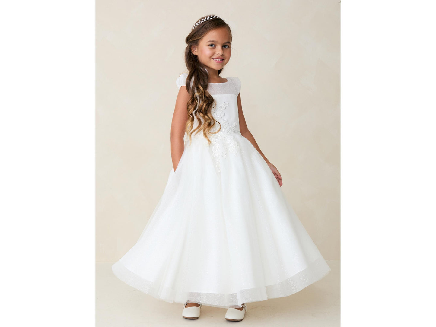 Sofi Style First Communion Dress for Girls, Glitter Mesh Flower Girl Dress
