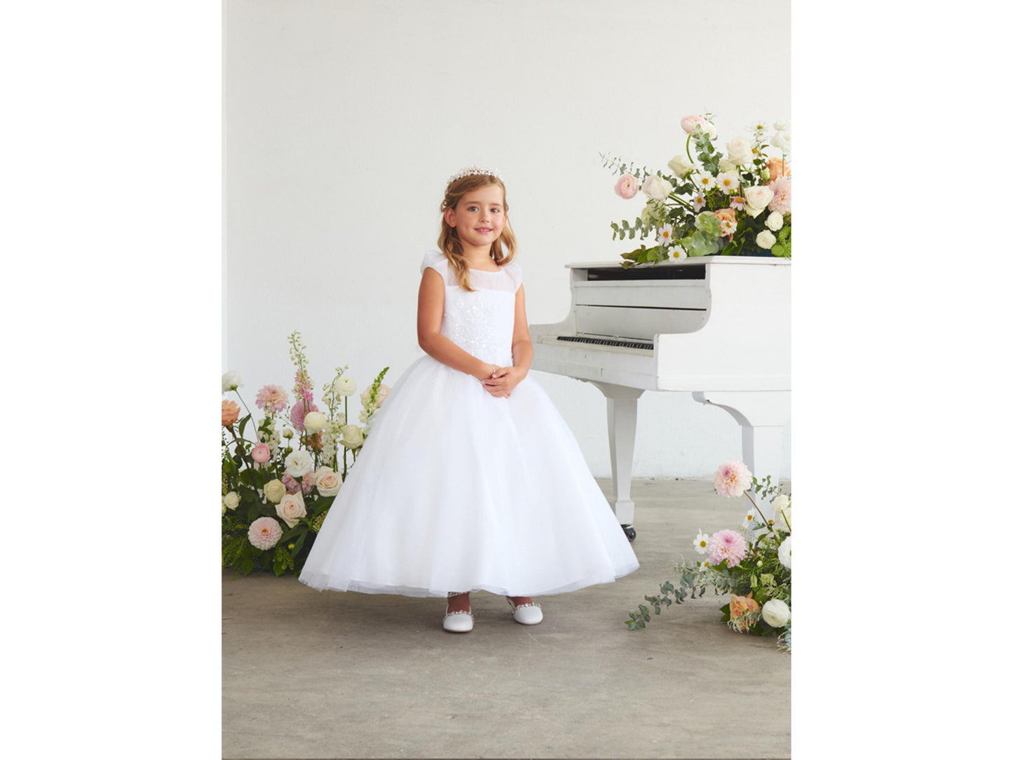 Sofi Style First Communion Dress for Girls, Glitter Mesh Flower Girl Dress