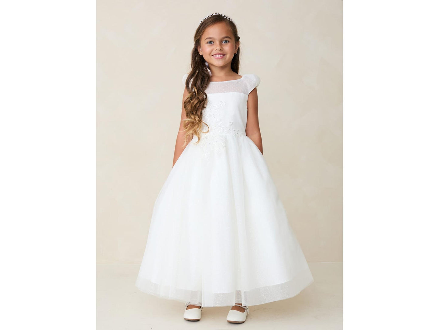 Sofi Style First Communion Dress for Girls, Glitter Mesh Flower Girl Dress