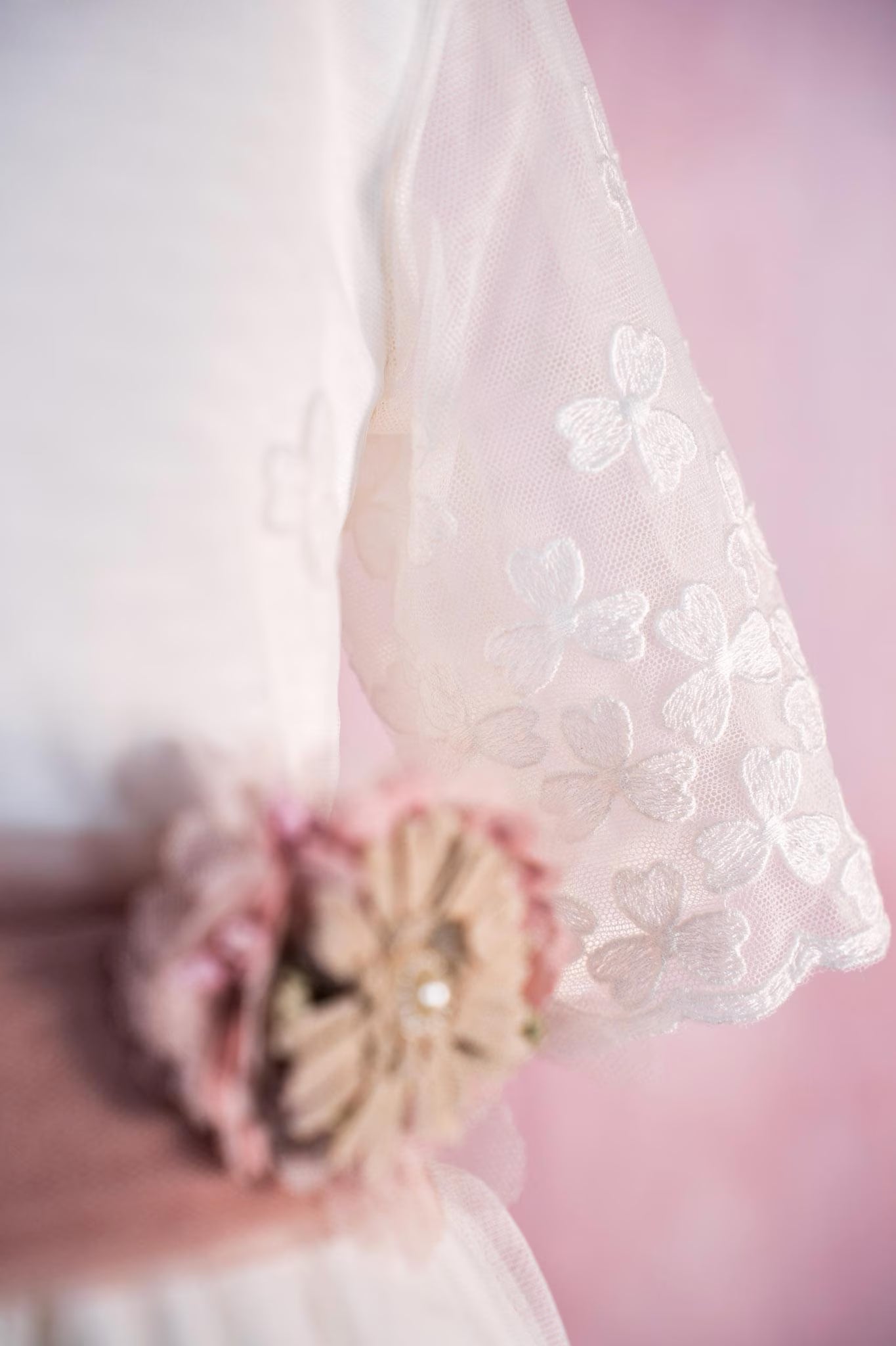 LUCIA - First Communion Dress: Natural White Chiffon Gown, Full Skirt, Made in Spain