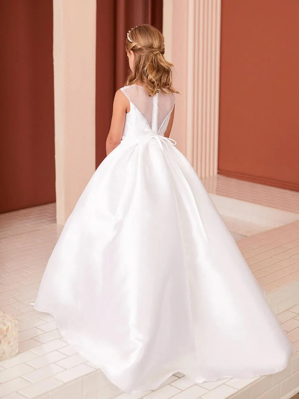 Princess Style First Communion Dress for Girls, Mikado Satin Flower Girl Dress