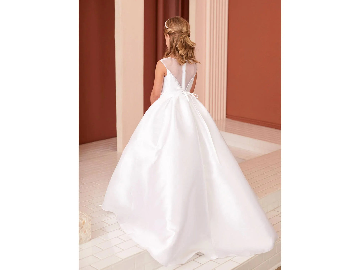 Princess Style First Communion Dress for Girls, Mikado Satin Flower Girl Dress