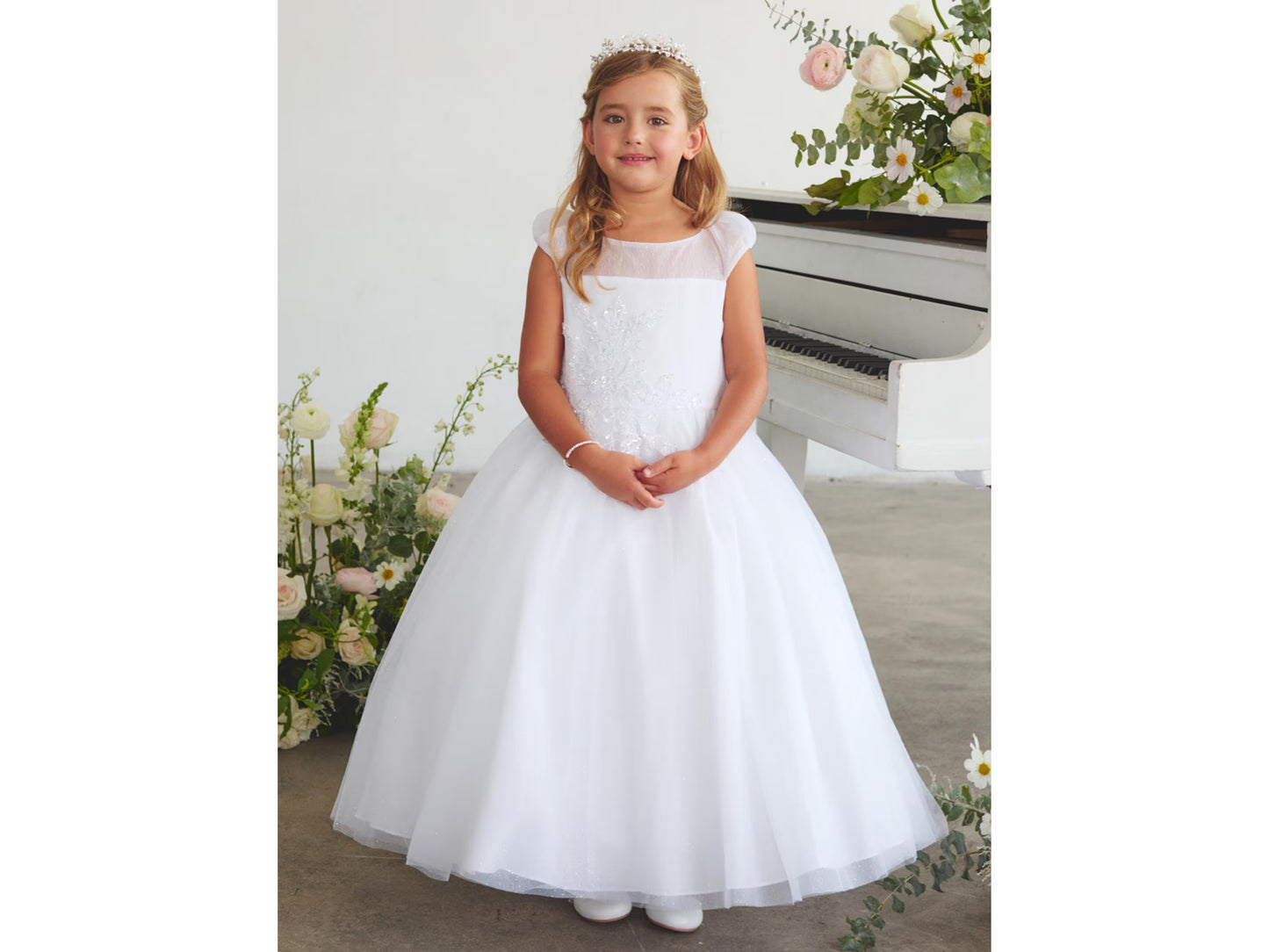 Sofi Style First Communion Dress for Girls, Glitter Mesh Flower Girl Dress