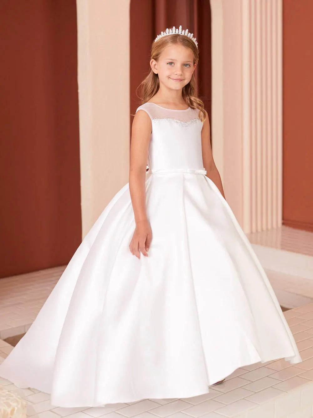 Princess Style First Communion Dress for Girls, Mikado Satin Flower Girl Dress