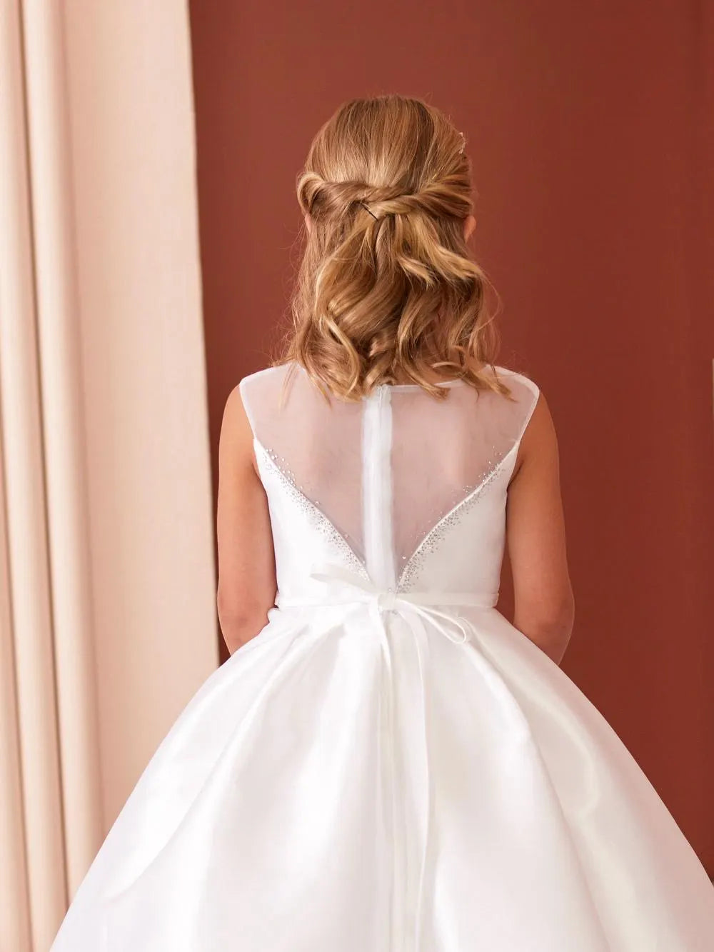 Princess Style First Communion Dress for Girls, Mikado Satin Flower Girl Dress