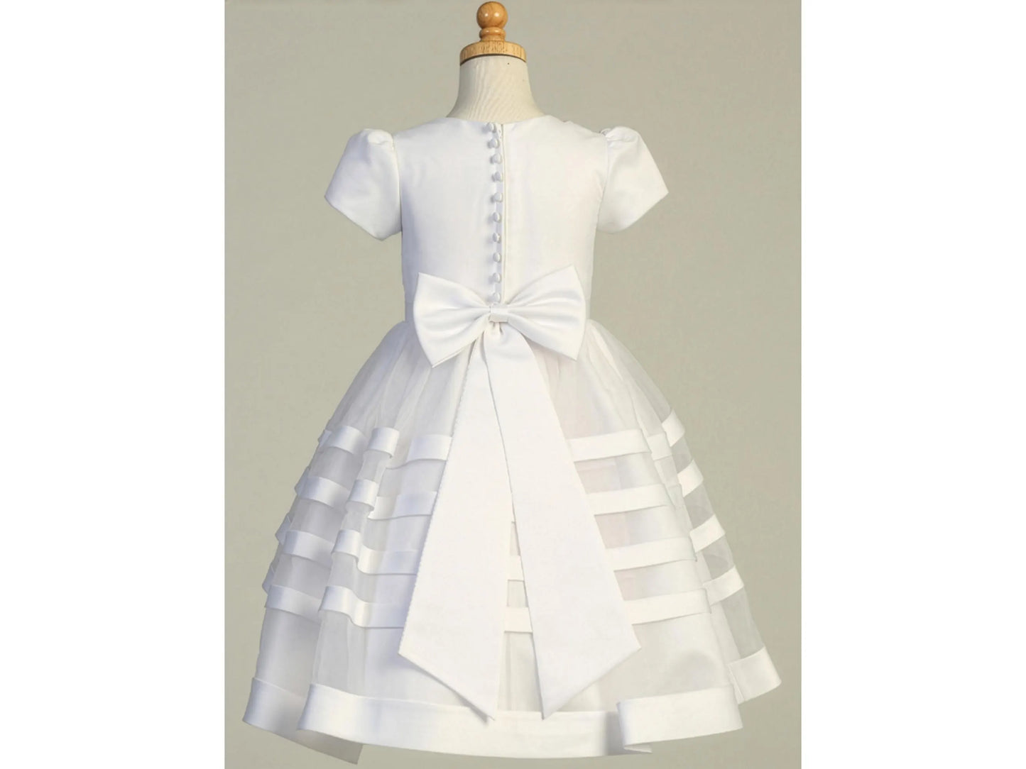 Renata White Satin & Organza Dress – First Communion, Flower Girl, Baptism | Tea-Length Elegant Occasion Dress